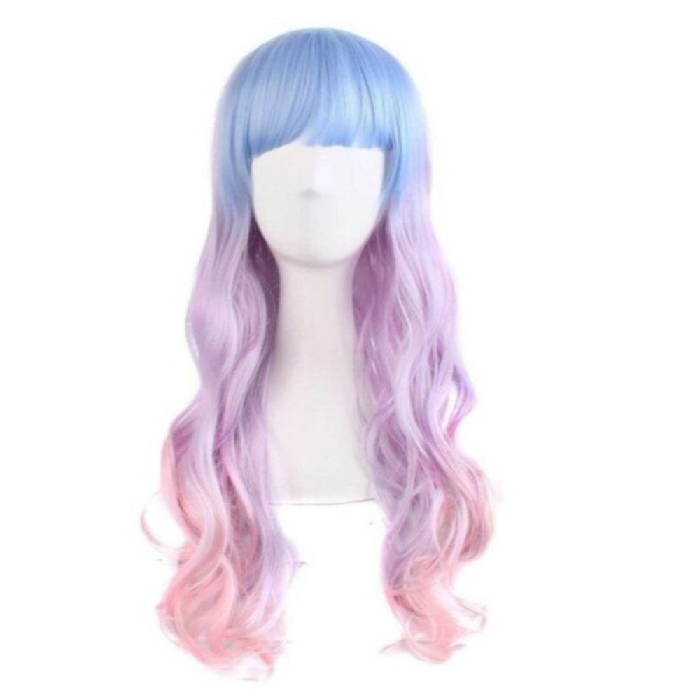 28" Wavy Multi-Color Lolita Cosplay Wig Party Wig (Light Blue/Light Purple/Pink)